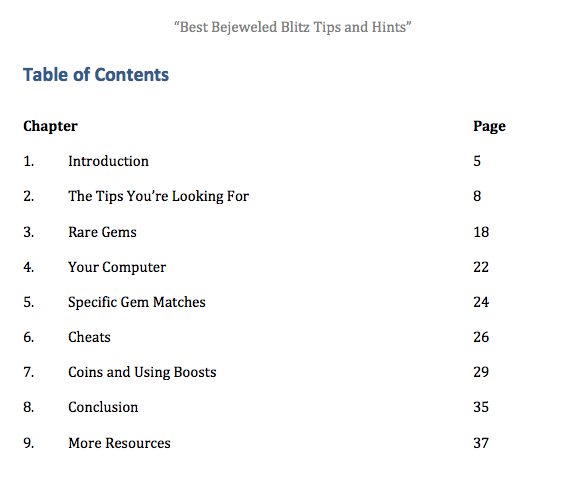 Table of contents