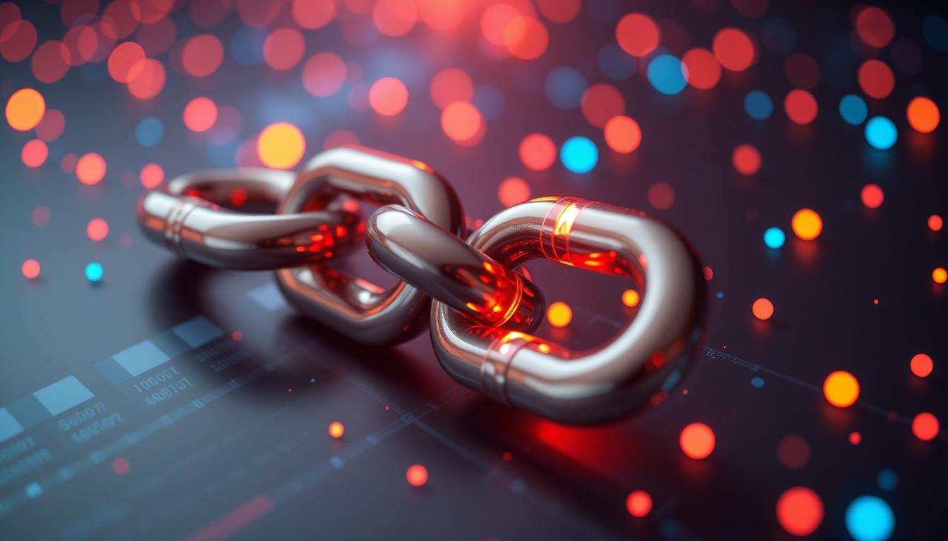 Links in a chain on top of a device's screen depicting a website backlink