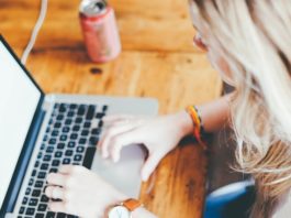 Woman working on a laptop