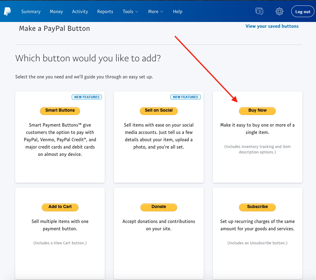 Make a PayPal button screen