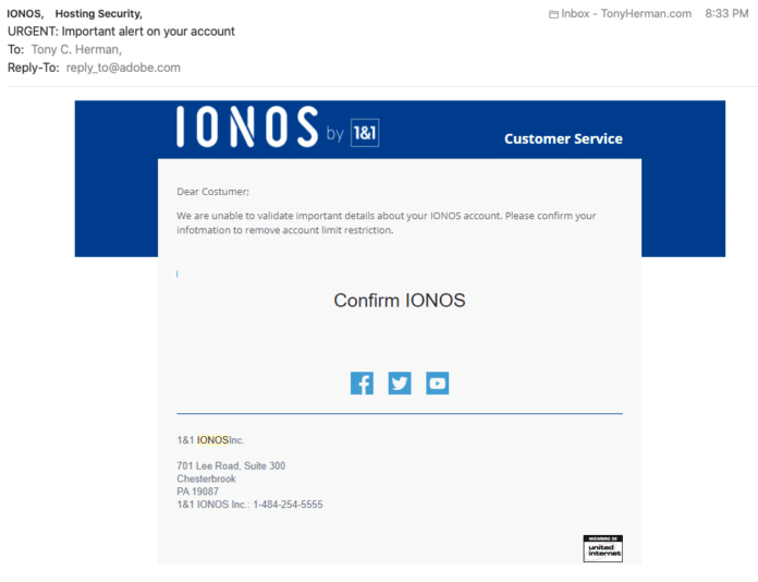 IONOS Phishing Email