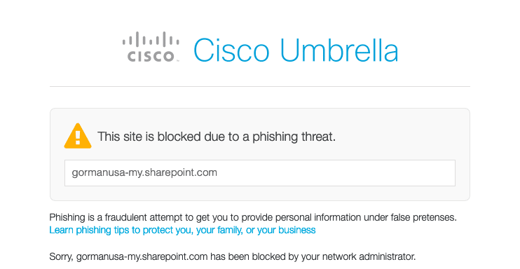 Phishing warning message