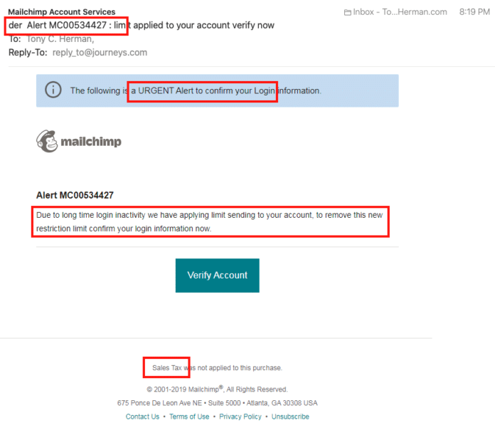 Mailchimp Phishing email scam