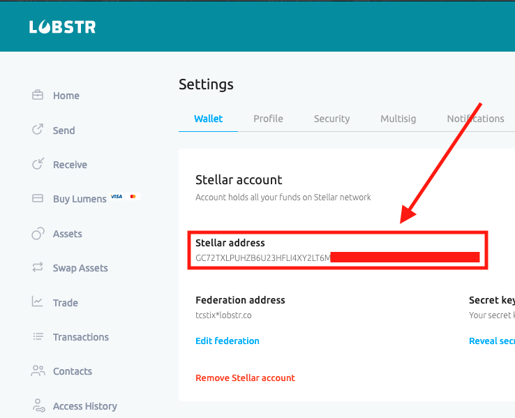 LOBSTR wallet address