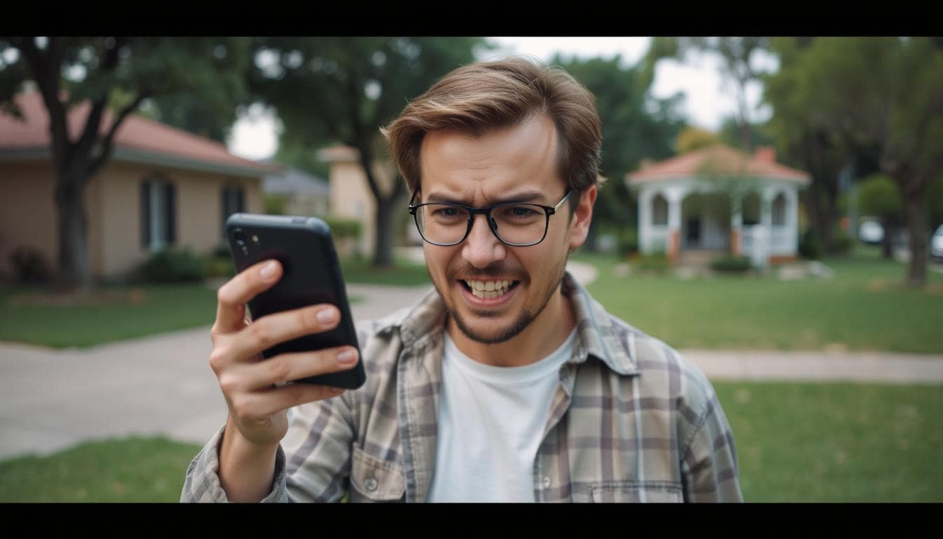 A man mad at his phone because 800 service keeps calling
