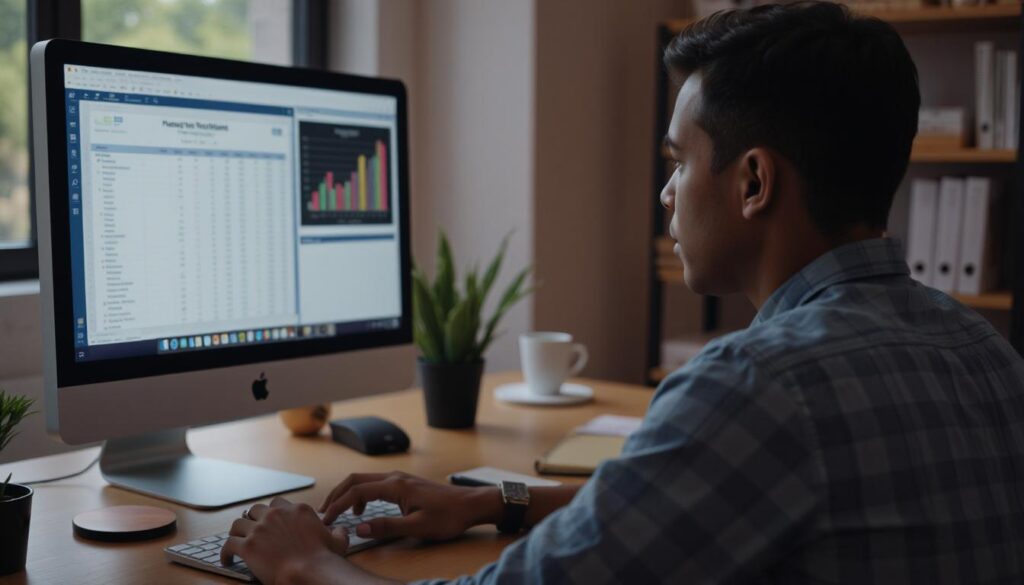 A Marketer working on a spreadsheet for their business.