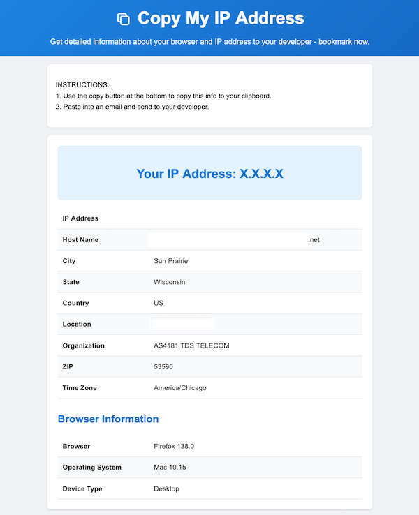 A screen shot of CopyMyIP.dev