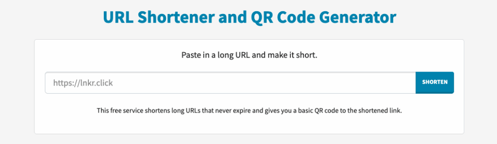 Link shortener and QR code generator screen shot
