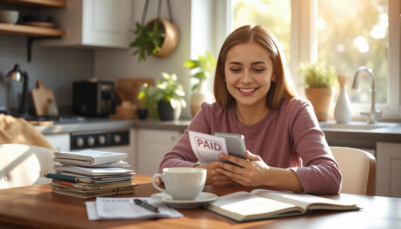 A woman enjoying her bills being paid every month