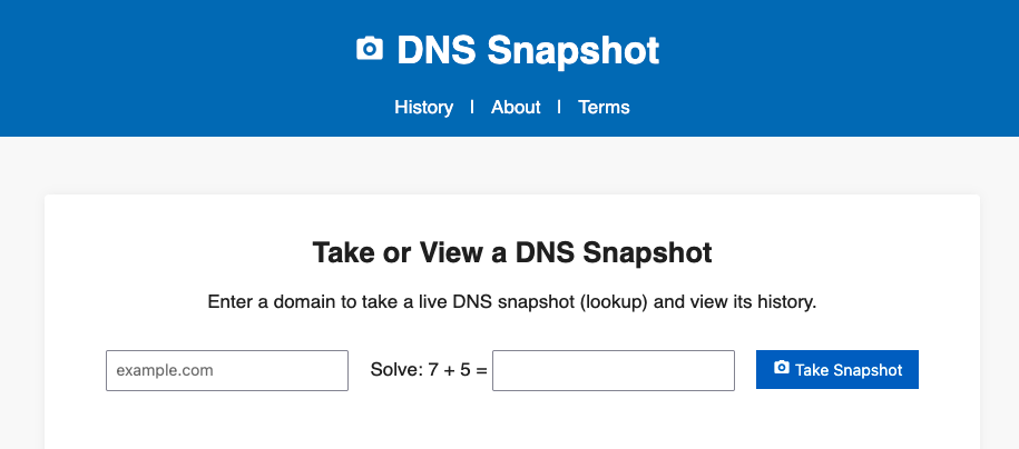 Screen shot of DNS Snapshot