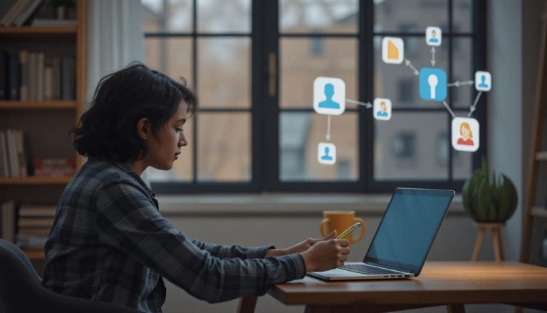 A depiction of guest blogging on another website - a woman working on her computer