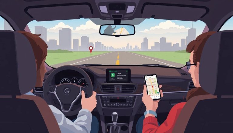 People using Google Maps on their phones in a car.