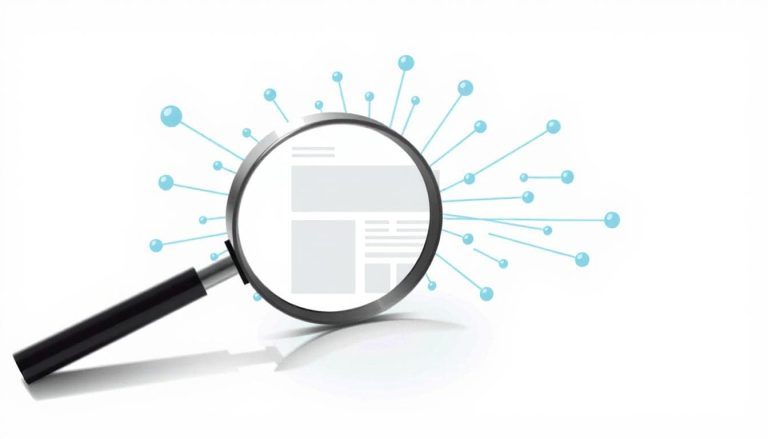 An illustrations of a magnifying glass on a website.