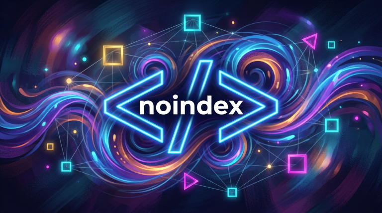 Abstract, illustrated concept of a noindex HTML tag - for a website that should not be indexed by search engines.